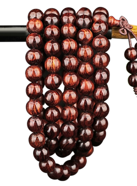 海南黄花梨手串108颗虎皮纹佛珠