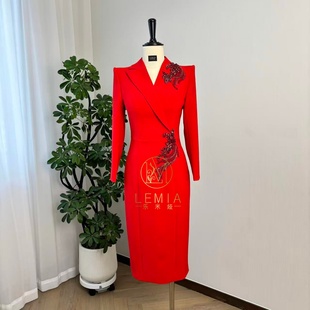 播音主持小礼服女学生艺考服装职业正装女教师演讲连衣裙新闻播报