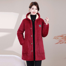 睡衣上衣单件女加厚冬季中长款连帽中老年妈妈保暖三层家居服加绒