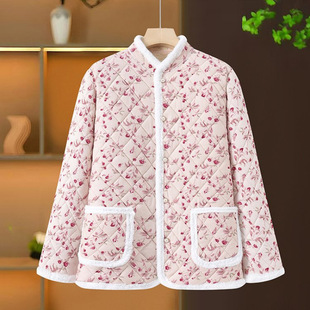 妈妈睡衣女款上衣单件冬季加绒加厚棉衣中老年人灯芯绒碎花家居服