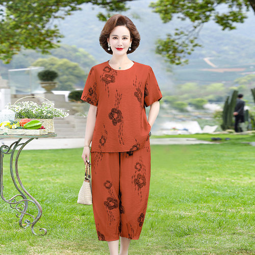 中年棉麻亚麻女高端睡衣上衣裤子