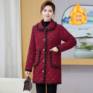 冬季加绒加厚睡衣女中长款妈妈棉衣中老年女士棉袄家居服上衣单件