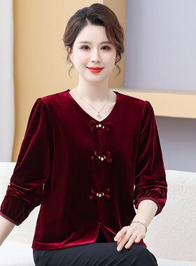 金丝绒睡衣中年女士春秋款外穿