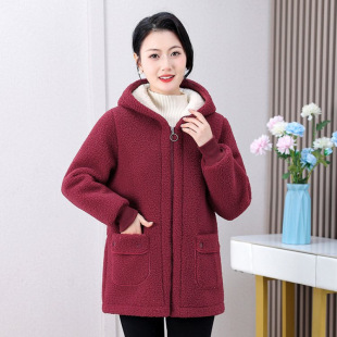 中老年人秋冬季睡衣女款上衣单件加绒棉衣50岁妈妈家居服连帽拉链