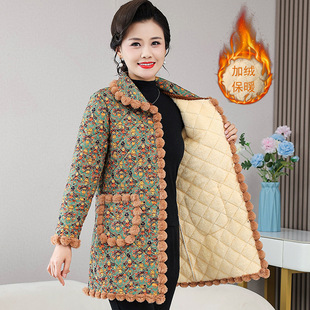 妈妈冬季保暖睡衣女款上衣单件中长款棉衣加绒加厚中老年人家居服