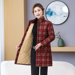 冬天睡衣单件中长款加厚妈妈格子棉袄加绒中老年人保暖家居服上衣