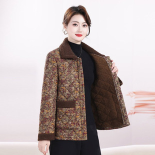 中老年加绒加厚棉睡衣女冬季加厚家居服上衣单件妈妈保暖棉衣外穿