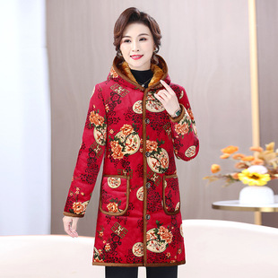 中年妈妈睡衣女款2025新款加厚冬单件棉衣中长款老年人加绒家居服