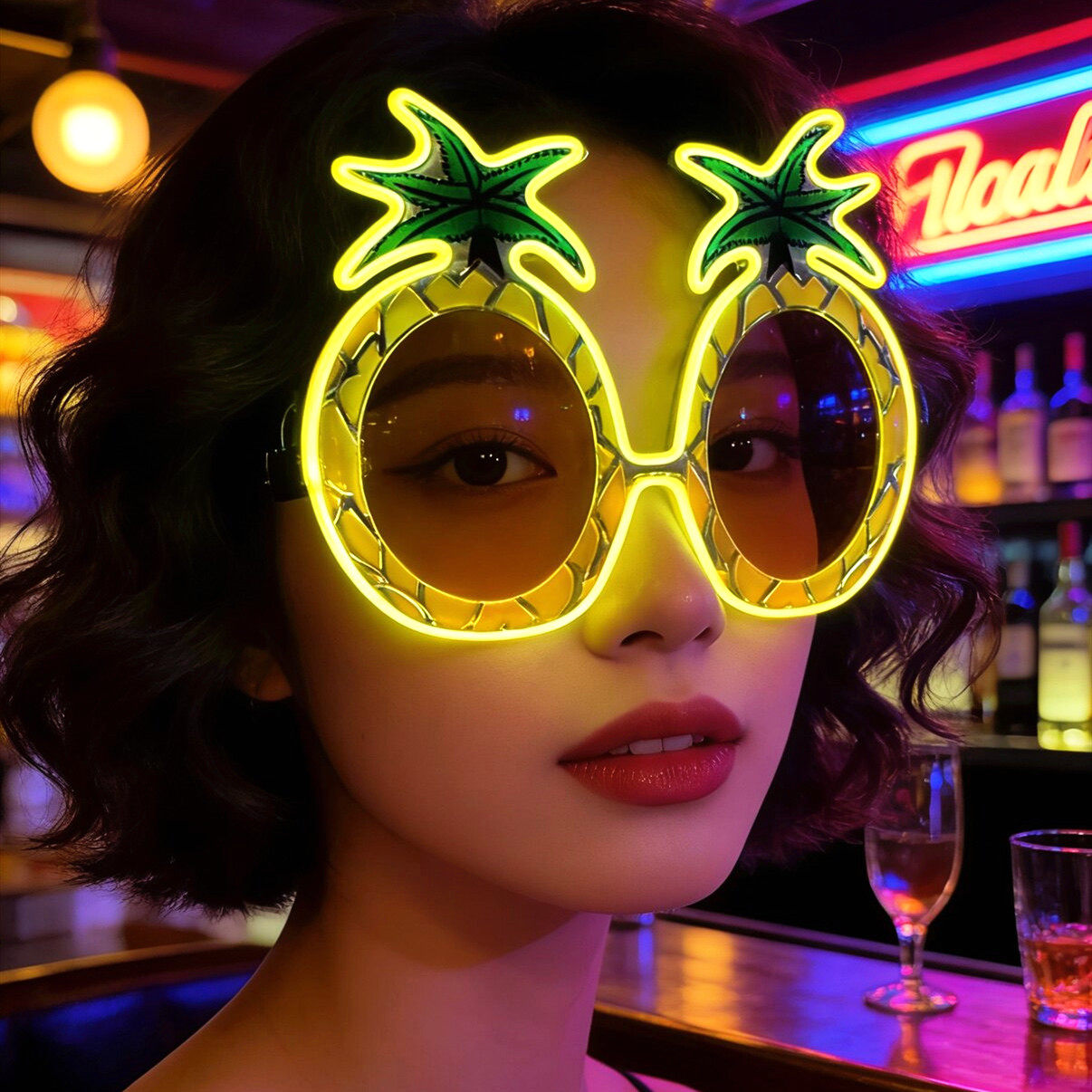 炫酷EL发光眼镜菠萝墨镜电音节酒吧蹦迪生日派对气氛拍照装饰道具