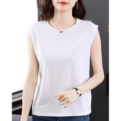纯棉无袖t恤女夏季新款白色外穿背心体恤大码胖mm宽松女士上衣服