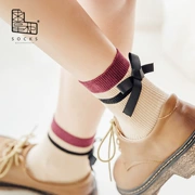 Tìm kiếm người bán hàng nơ nữ vớ Nhật Bản đôi kim ống mùa thu vớ cotton Phiên bản Hàn Quốc của trường học vớ ngắn ống ngọt ngào - Bít tất nữ