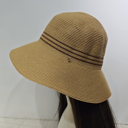 日本皇家御用品牌细条纹拼接装饰优雅女士遮阳帽防晒草帽56-57.5