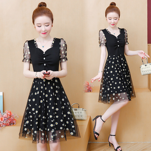 RM7595#大码女装2023夏新款流行时尚碎花小皱菊拼接连衣裙