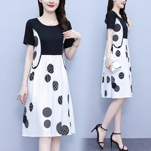 RM7593#大码女装2023春夏新款时尚印花宽松休闲胖妹妹中长款连衣裙