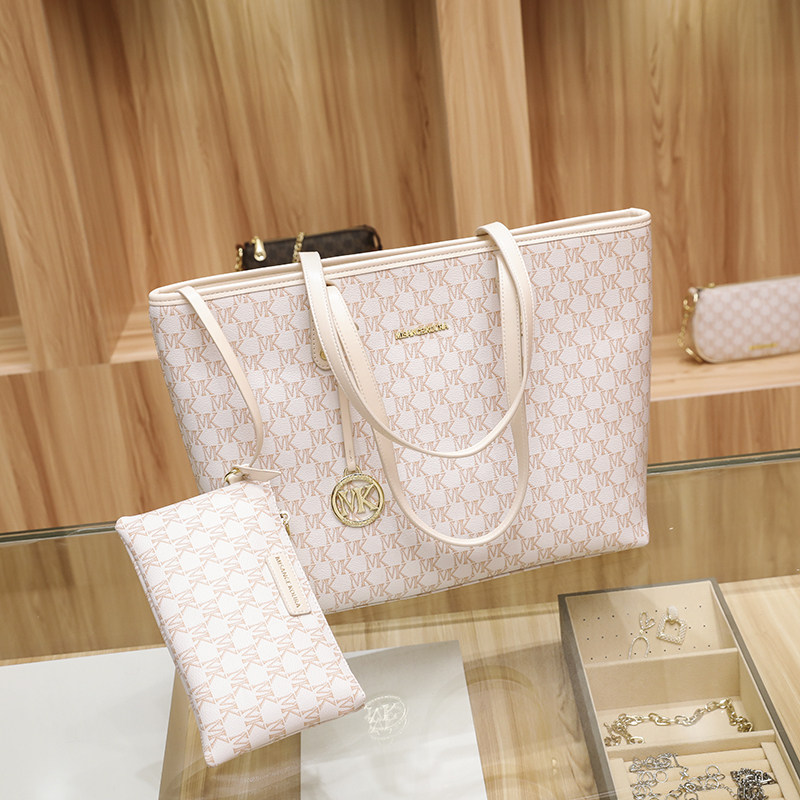 MK托特包包女2021新款夏真皮大容量手提单肩大包印花子母包购物袋