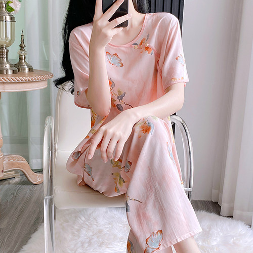 夏季女款新中式棉绸睡衣套装
