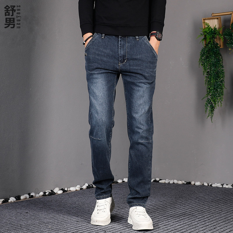 秋冬厚款男士牛仔裤保暖裤子修身
