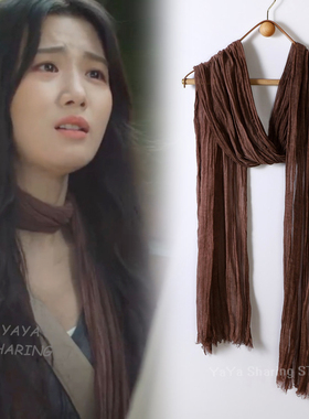 轧戏胡羞卢昱晓同款围巾复古简约棉麻纯色时尚流苏围脖丝巾长领巾