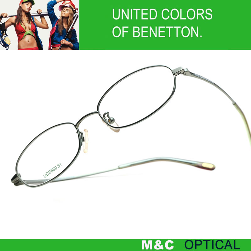 BENETTON贝纳通UCB859绿色纤细全框超轻纯钛男女通用近视眼镜架