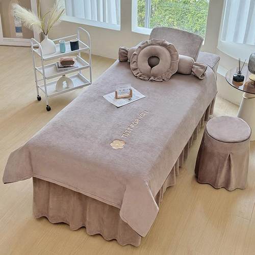 按摩牛奶绒冬季四件套美容床罩