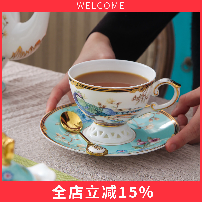 轻奢咖啡杯碟套装带勺 陶瓷杯子奢华下午茶杯壶家用送人礼盒包装