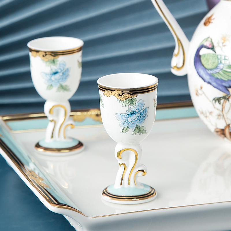 陶瓷托盘中式风结婚礼物一口杯