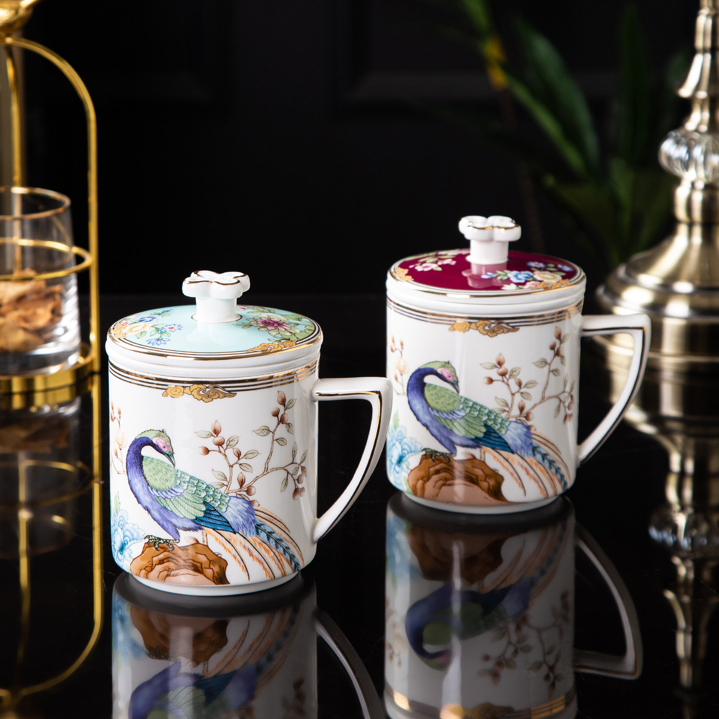 陶瓷水杯家用杯子高级轻奢高颜值骨瓷泡茶杯可过滤茶叶带盖马克杯