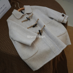 WH原创定制2023秋冬季厚牛角扣双面羊绒大衣男童女童儿童羊毛外套