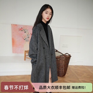 大暖自制亲子款骆驼毛双面羊绒外套秋冬新款女童男童装羊毛呢大衣