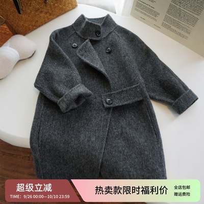 小个子儿童双面羊绒大衣小立领男女童双面呢大衣秋冬加厚毛呢外套