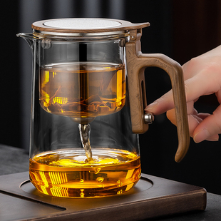 茶方圆新款无杆磁吸翻盖飘逸杯泡茶壶茶水分离式玻璃茶具高端套装