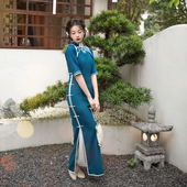 晴山设计寄春君如意刺绣四分袖 双襟旗袍2025新日常收腰显瘦连衣裙