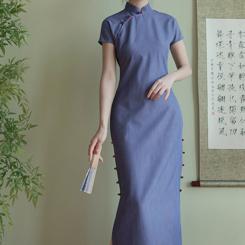 二分袖旗袍女气质收腰优雅连衣裙
