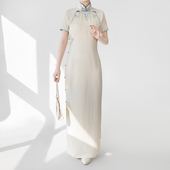 少女白露 改良年轻款 晴山米黄色简约日常旗袍2024新款 小个子新式