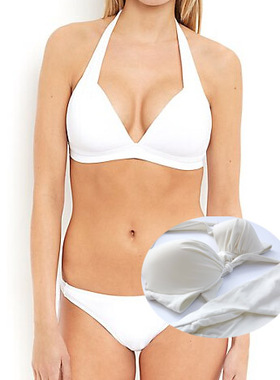 任2件包邮 欧美带胸垫带钢托性感女三点式分体比基尼白色泳衣上衣