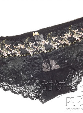 亏清任4条包邮02欧美黑色绣花蕾丝透明性感女内裤透气三角裤棉档