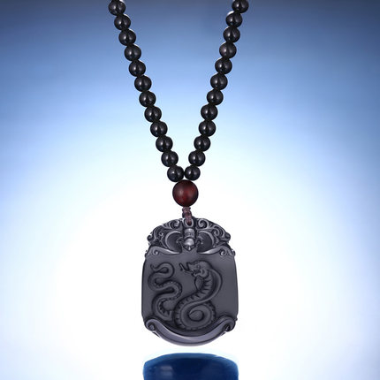 黑曜石男士项链女情侣挂件长款 十二生肖吊坠马牛羊本命年配饰品