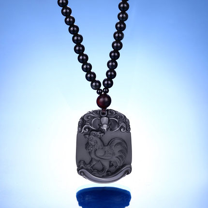 黑曜石男士项链女情侣挂件长款 十二生肖吊坠马牛羊本命年配饰品