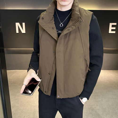 秋冬季痞帅立领羽绒马甲外套男潮牌复古加厚坎肩外穿保暖背心上衣