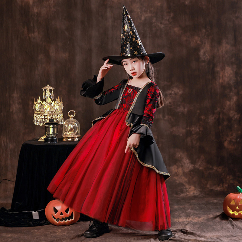 万圣节儿童服装吸血鬼恐怖女童女孩cosplay女巫婆沉睡魔咒演出服