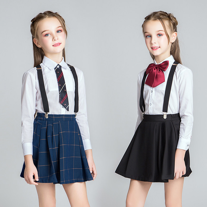 儿童演出服女英伦学院风朗诵服装女童礼服秋装小学生白衬衫校园服