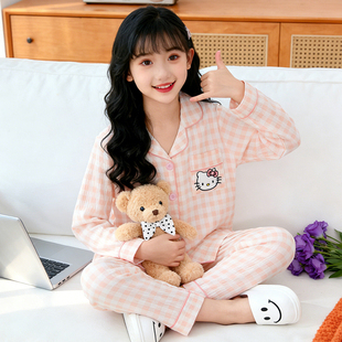 儿童睡衣女童Kitty猫春秋季云朵棉长袖公主小女孩2026新款家居服