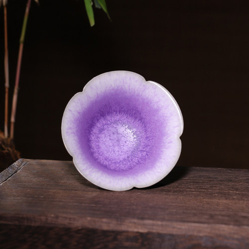 任晓飞花口杯 紫光釉钧瓷炭烧手工原矿茶杯茶具中式风礼盒装送礼