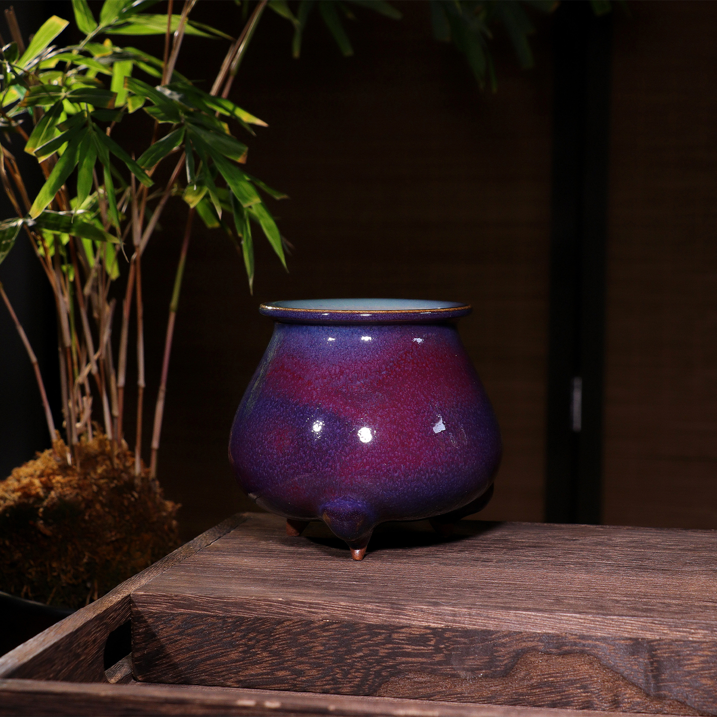 煤烧香炉 神垕钧瓷仿宋钧手工三足炉蜘蛛肚炉原矿茶器配件礼盒装