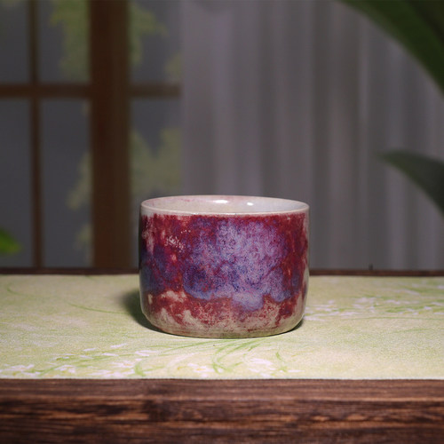 陈俊才柴烧直口杯 原矿中式复古风钧瓷茶器主人杯高温茶杯礼盒装