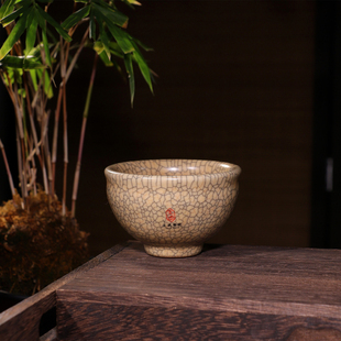 王武纯手工主人杯男士传世哥窑青瓷中式手工杯功夫茶具普洱鸡心杯