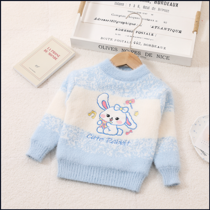 女童加厚毛衣新款秋冬玉桂狗水貂绒针织衫洋气卡通儿童打底衫反季