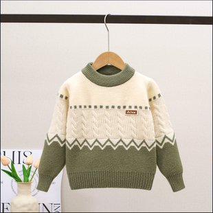 毛衣男宝条纹加厚儿童羊绒衫男童打底衫大童水貂绒秋冬2025新款潮