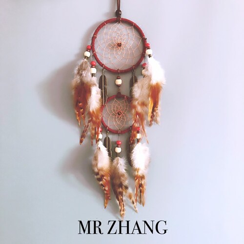 原创捕梦网印第安MR ZHANG张先生手作羽毛挂饰文艺礼物覆古捕梦