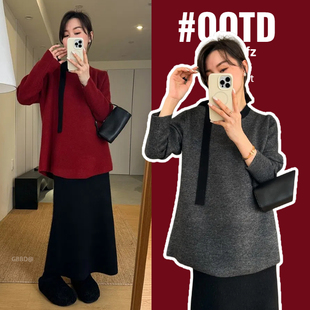 孕妇装毛衣秋冬季2025新款韩版宽松加厚慵懒风百搭中长款针织上衣